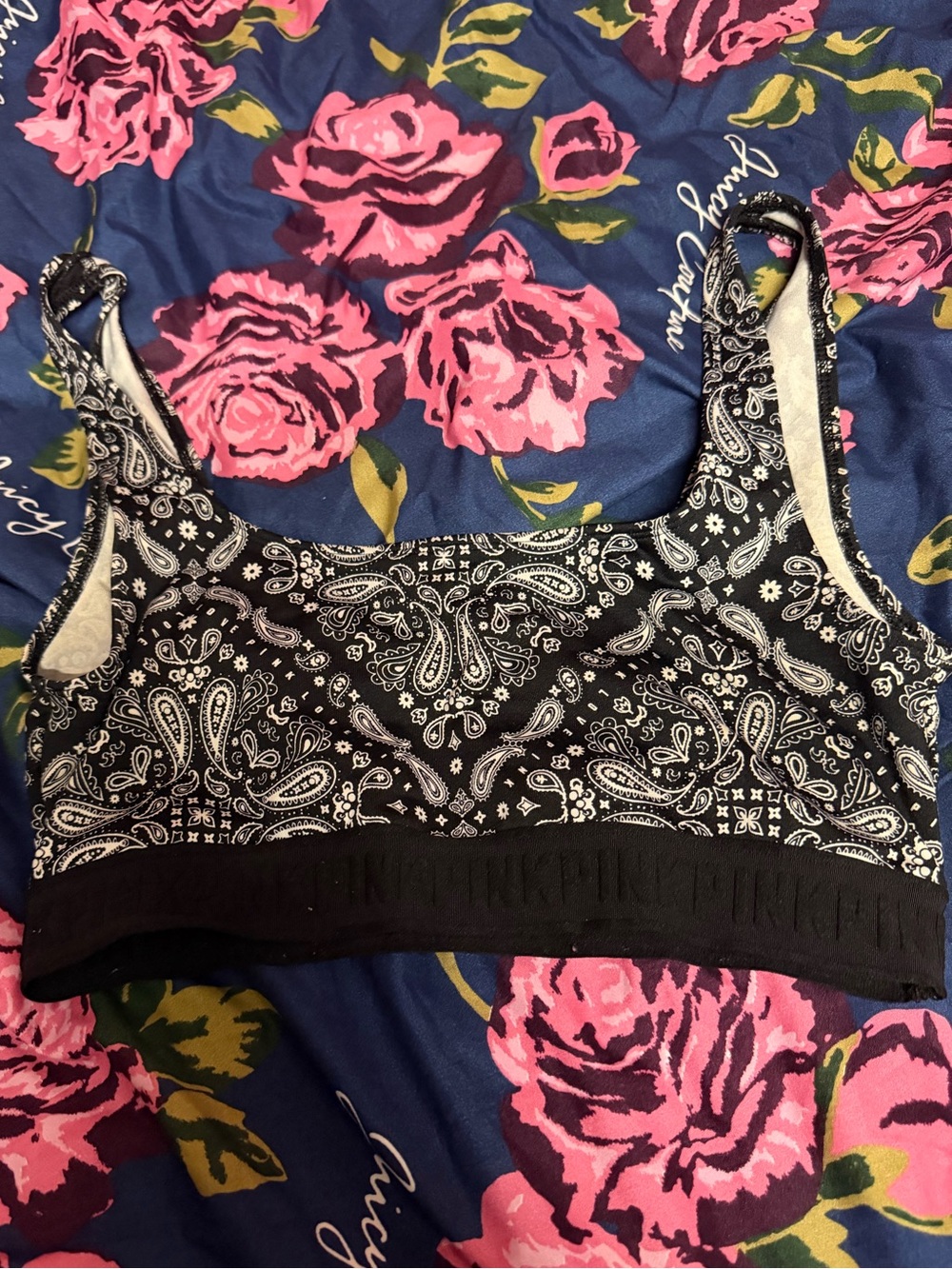 PINK Victoria's Secret Black & White Paisley Comfort Bralette